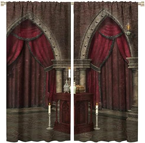 Gothic Curtains 2 Panel Set 42x45 Black Red