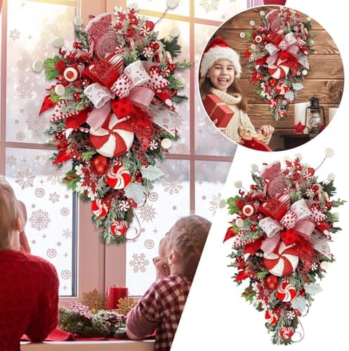 Red and White Teardrop Wreath for Front Door