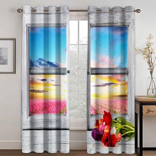 Homxi 2 Panel Blackout Curtains Set Grey Blue Yellow Pink