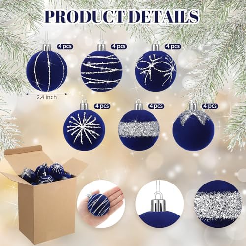 Namalu 24 Pcs Velvet Glitter Christmas Balls Set