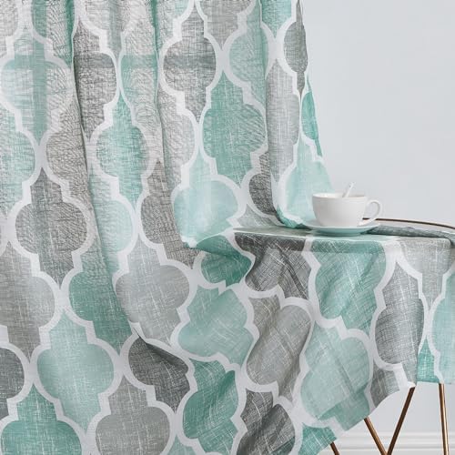 Beauoop Linen Semi Sheer Curtains 2 Panels Aqua Grey