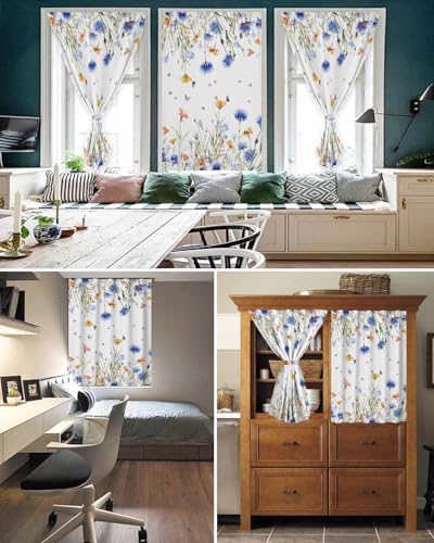 Spring Floral Self Adhesive Portable Curtains for Windows
