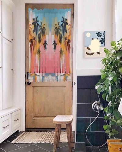 Front Door Curtain with Tiebacks Semi Sheer Abstract Art Design