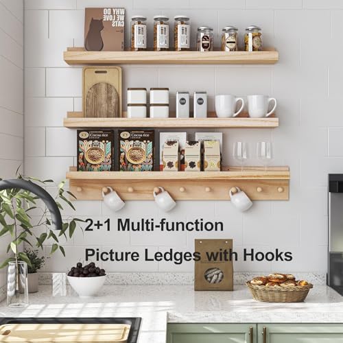 MBYD 36 Inch Floating Wood Shelf With Hooks