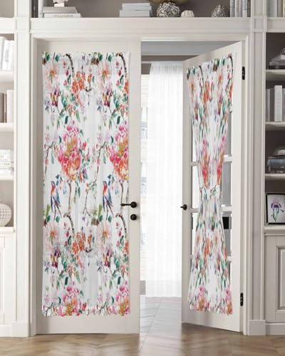 Pink Floral French Door Curtain with Tieback