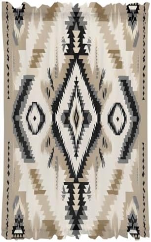 Light Brown Boho French Door Curtain with Rod Pocket and Tieback