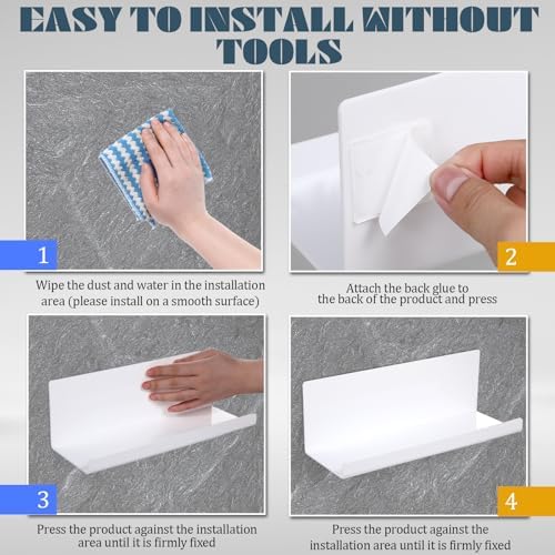White Floating Shelves No Drilling Acrylic Wall Shelves 2 Pack