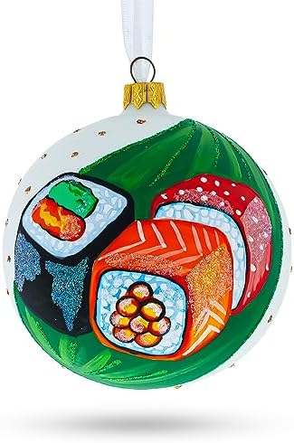 Sushi Lover Glass Ball Christmas Ornament 4 Inches 1