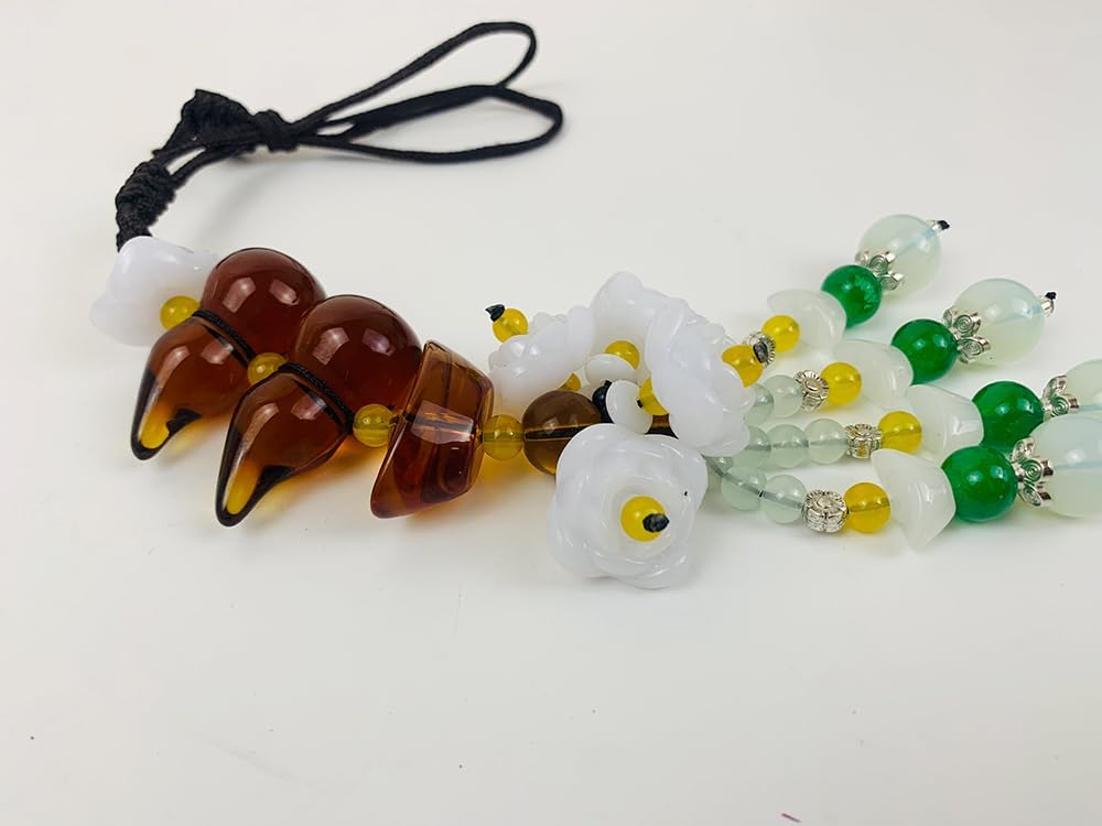 Feng Shui Car Hanging Pendant with Lotus Gourd Jade Symbols Brown