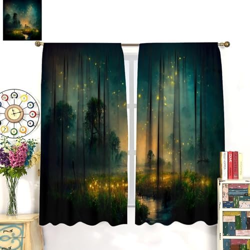Firefly Blackout Curtain Panels Fantasy Landscape with Light for Kids Room