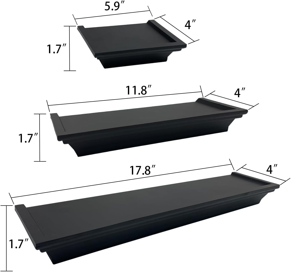 Black Floating Shelves Set of 5 for Home Decor
