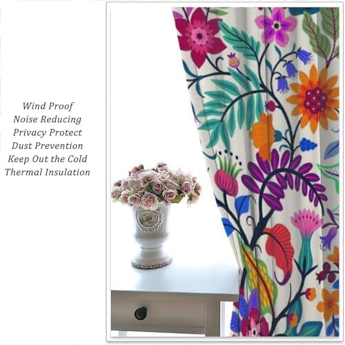 Boho Floral Window Curtains for Living Room and Bedroom