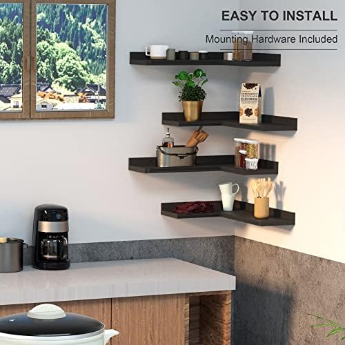 4 Tier Corner Floating Shelves Set Black