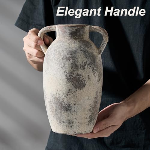 PORCER 984 Inch Ceramic Terracotta Vase with Handles - Gray