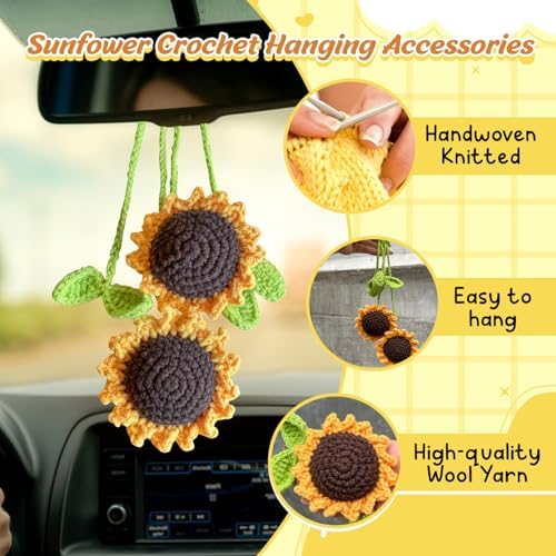 Handmade Crochet Daisy Car Hanging Decor Set