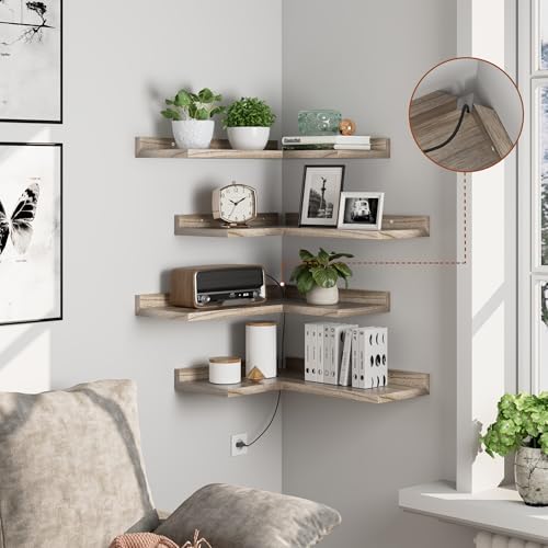 4 Tier Corner Shelf Natural Wood Floating Shelves