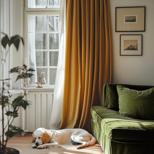 Lazzzy Gold Velvet Thermal Insulated Curtain 84 Inch Panel