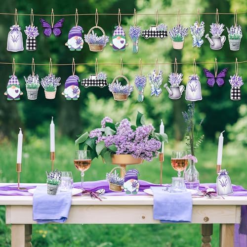 WATINC 37pcs Lavender Wood Hanging Ornament Set