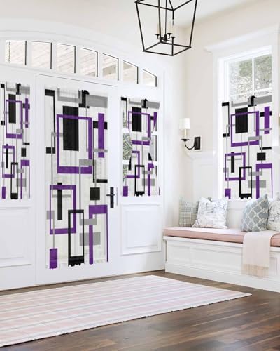 Purple Black Geometric French Door Curtain with Tieback