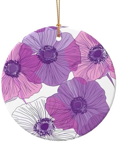 Purple Anemone Ceramic Christmas Ornaments Hanging Decor