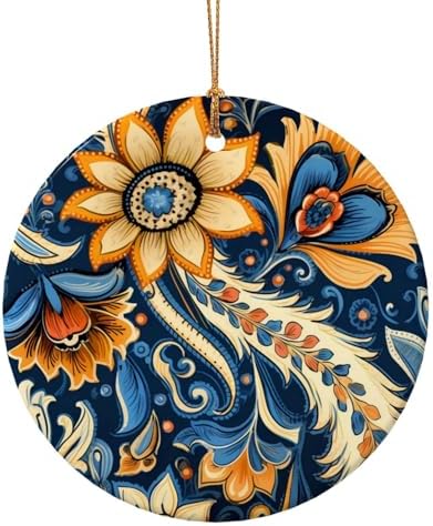 Retro Ceramic Flower Pendant Christmas Decor Hanging Ornament