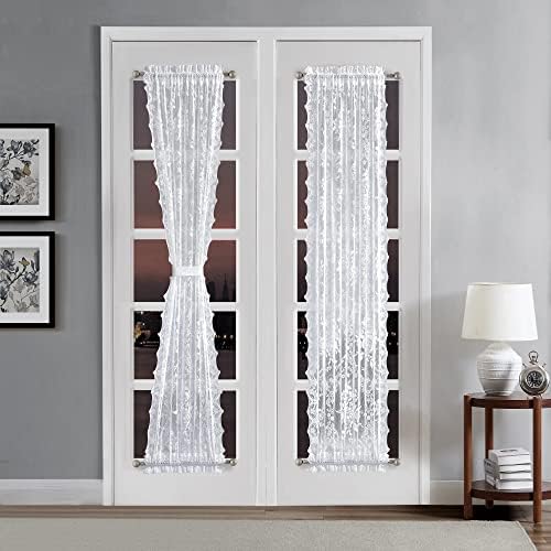 LinenZone Premium Lace French Door Curtains with Tiebacks