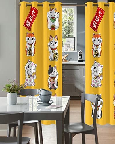 Lucky Cats Blackout Door Curtains for Home Decor