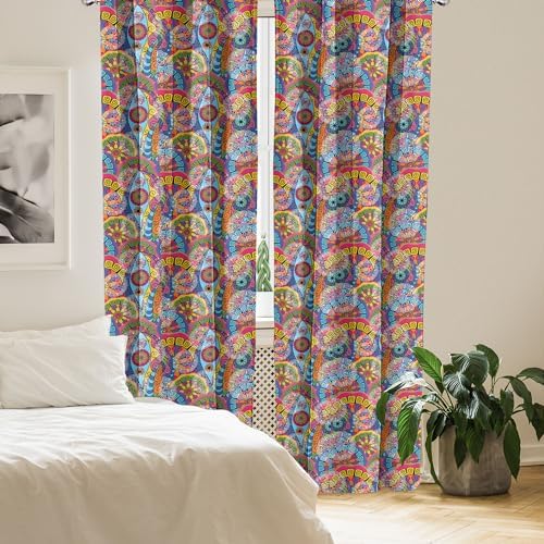 Ambesonne Floral Window Curtains 2-Panel Set Pink Blue
