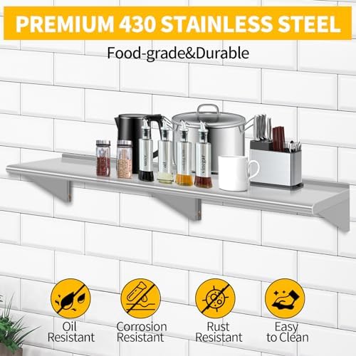 Stainless Steel Wall Shelf 12x60 Heavy Duty Floating Mount