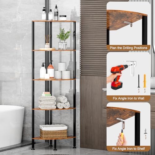 6-Tier Corner Shelf with Light and Storage