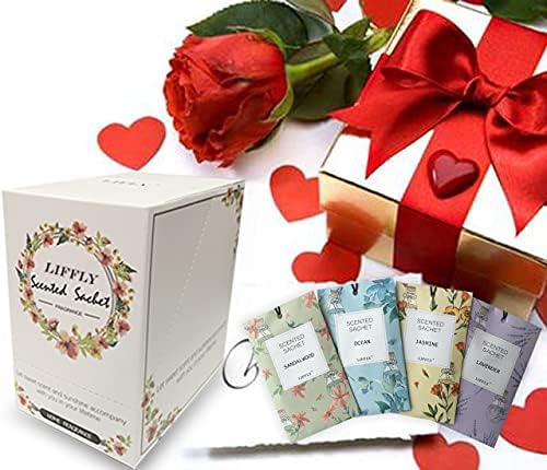 LIFFLY 14 Pack Scented Sachets Lavender Rose Jasmine Ocean Vanilla Sandalwood Gift Box