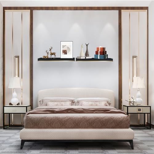 Thick 178 in Black and Gold Floating Shelves Set of 2