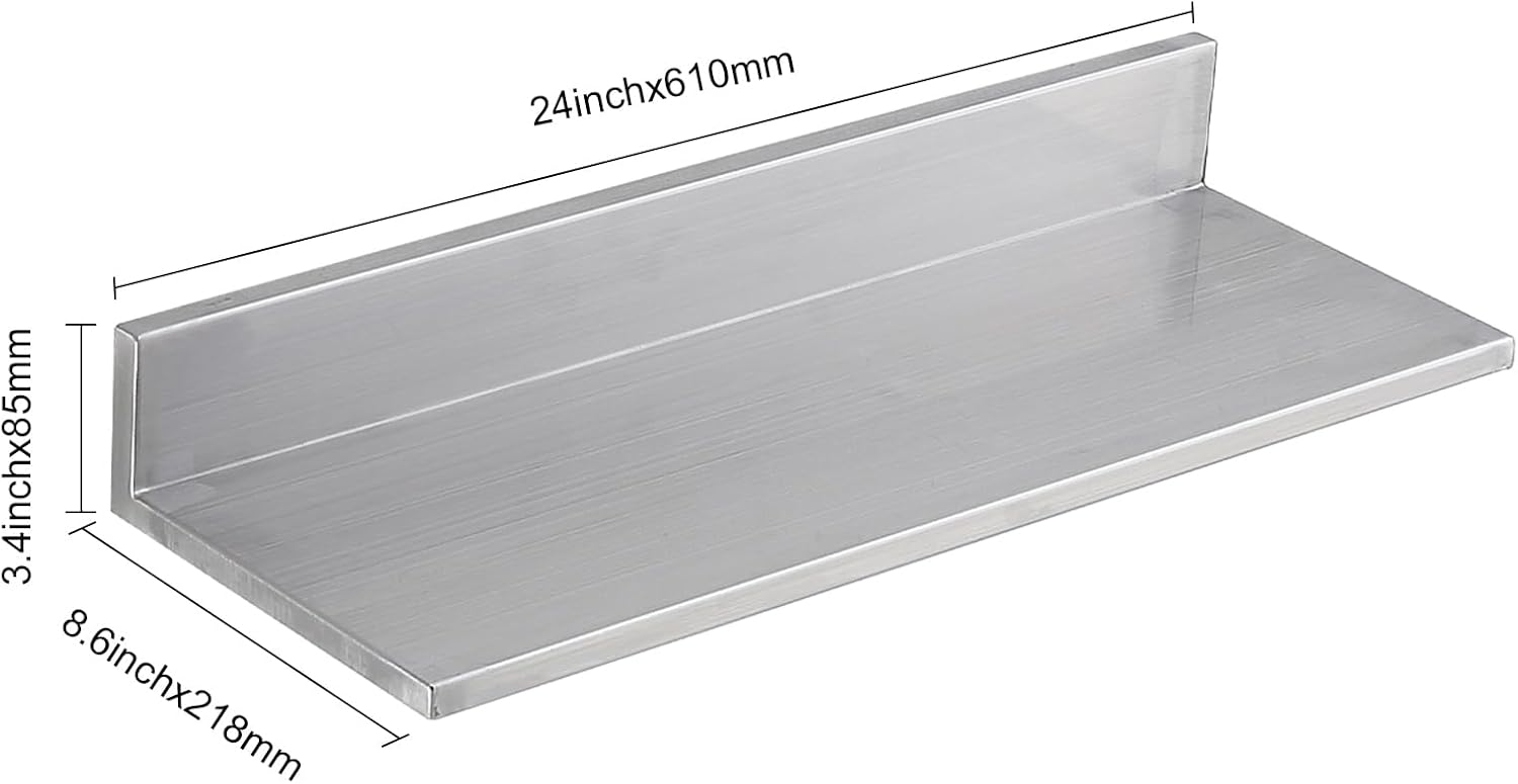 Happybuy 86 x 24 Stainless Steel Floating Shelf with Backsplash
