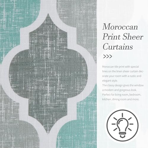 Beauoop Linen Semi Sheer Curtains 2 Panels Aqua Grey