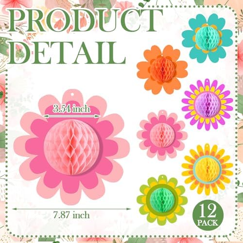 12 Pcs Daisy Honeycomb Hanging Decorations Summer Party Supplies