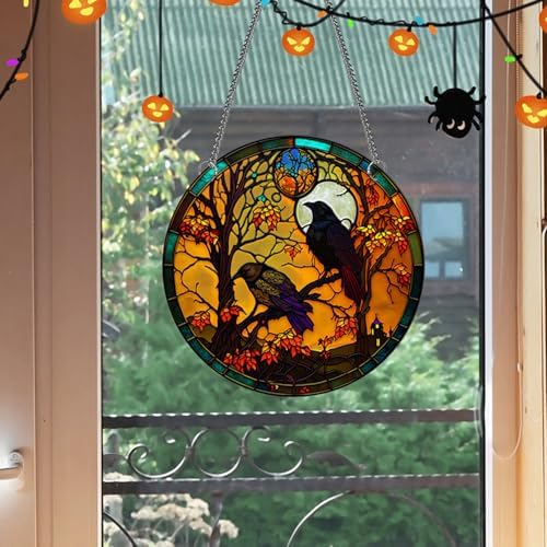 MATIHAY Crows Stained Acrylic Window Hanging Decor