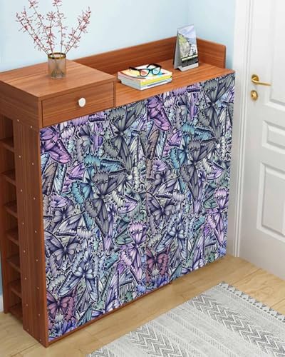 Purple Blue Teal Butterfly Self Adhesive Curtains for Windows