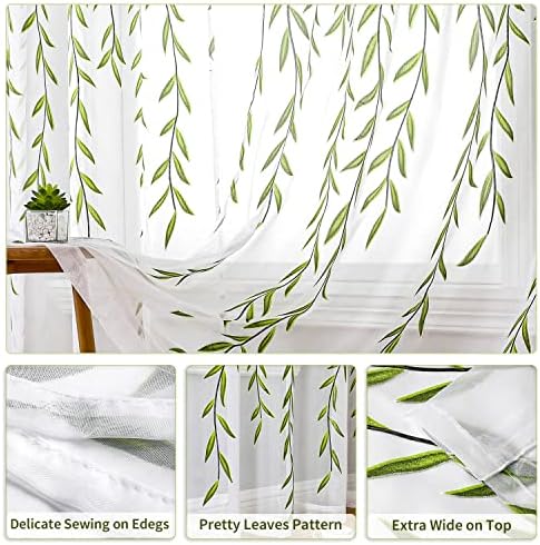BROSHAN Green Pattern Sheer Curtains 2 Panels 78 Inches