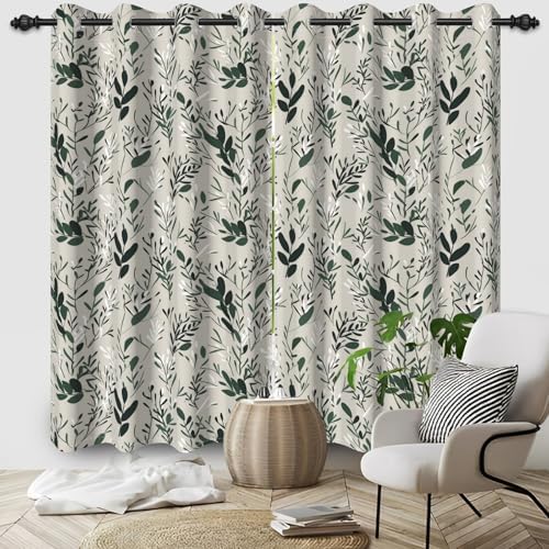 Baocicco Green Leaves Curtains 84 Inch Long 2 Panel Set