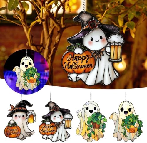 4PCS Halloween Ghost Hanging Ornament with Pumpkin and Beer Cup