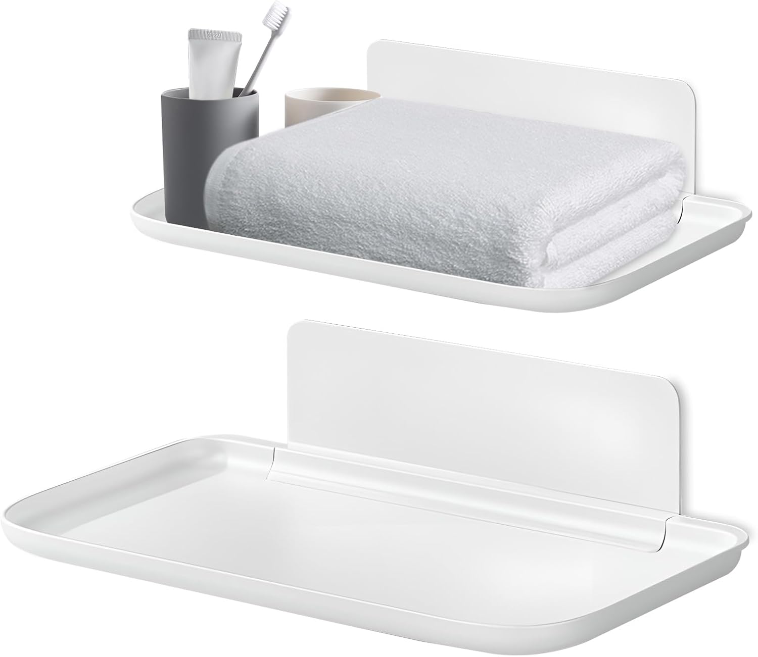 Bagentry 2 Pack White Plastic Folding Wall Shelf Set
