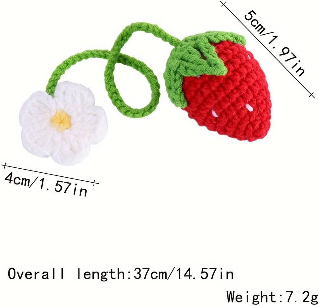 Aeykoasi Crochet Strawberry Car Mirror Accessories 2-Pack