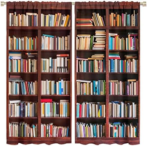 Vintage Library Bookshelf Curtain Set 2 Panels