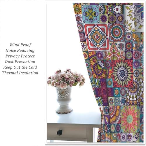 Focusbrite Boho Floral Blackout Curtains Set 2 Panels 42x45 Inches