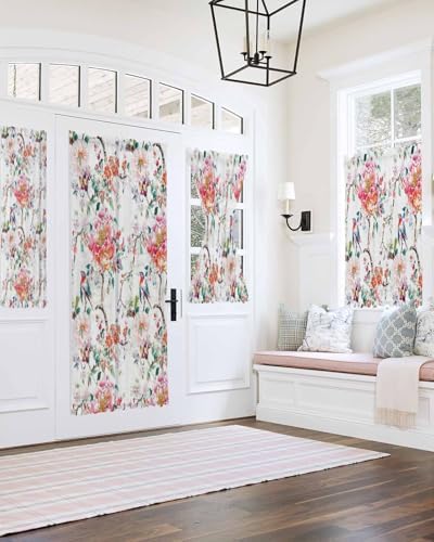 Pink Floral French Door Curtain with Tieback