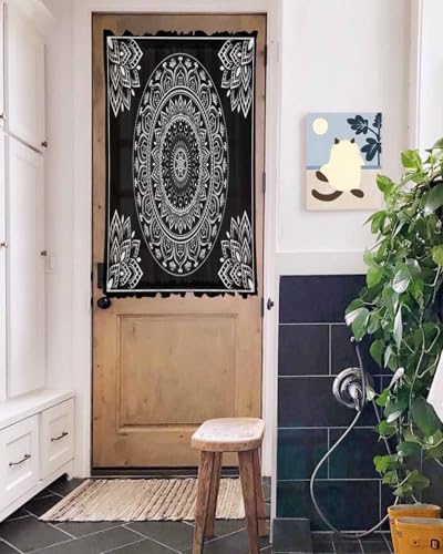 Black Boho French Door Curtain with Rod Pocket