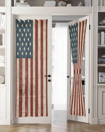 Retro Red Blue American Flag Door Curtain with Tieback
