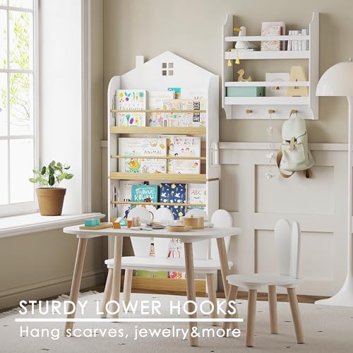 UTEX Floating Book Shelves with Hooks 2-Tier Wall Mounted Storage