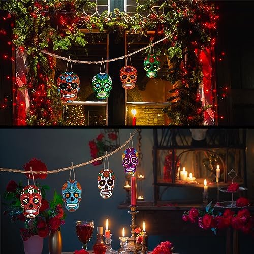Hoteam 36 Pcs Day of the Dead Skull Wooden Hanging Ornaments