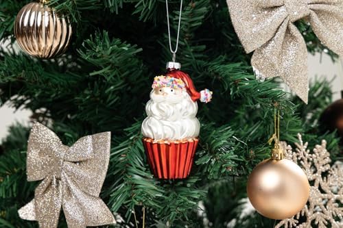 2pcs Blown Glass Santa Cupcake Ornaments for Christmas Tree 1